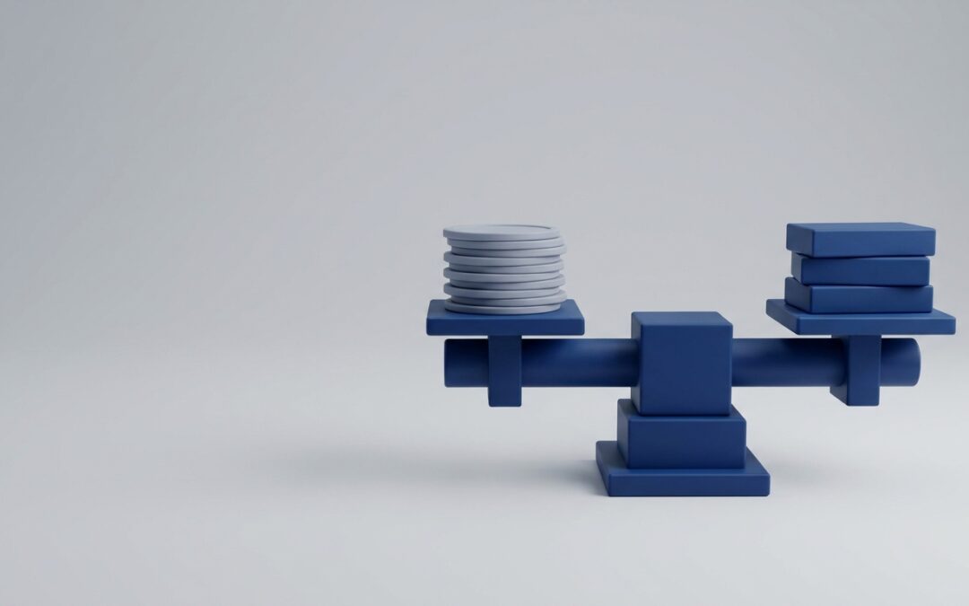 Divorce cost in Hong Kong illustrated by a balanced scale with coins and blocks