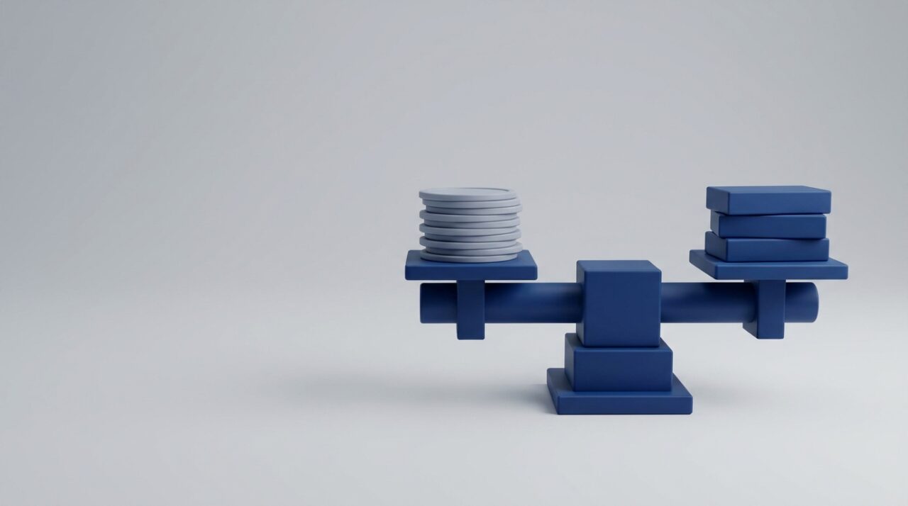 Divorce cost in Hong Kong illustrated by a balanced scale with coins and blocks