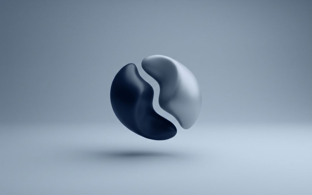 Abstract navy and silver forms on a cool blue-grey background for a Hong Kong divorce and company ownership article.
