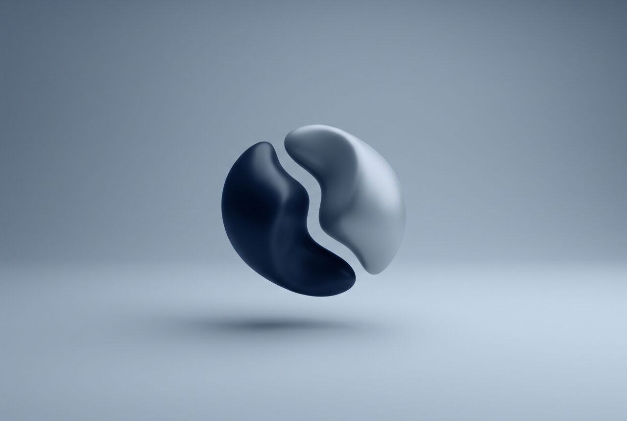 Abstract navy and silver forms on a cool blue-grey background for a Hong Kong divorce and company ownership article.